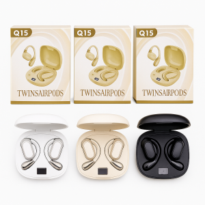 Audífonos inalámbricos Bluetooth 5.4 con diseño elegante dorado y tecnología HiFi estéreo, auriculares de conducción aérea con micrófono integrado, sonido envolvente 360° y cancelación digital de ruido, Mayoreo Q15 