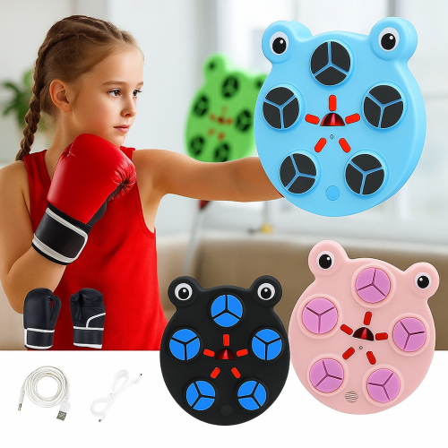 Panel de boxeo interactivo infantil con luces LED y música, tablero electrónico con diseño de rana para entrenamiento de reflejos, coordinación y diversión, juguete educativo deportivo para niños con sensores de golpe, Mayoreo STC-24