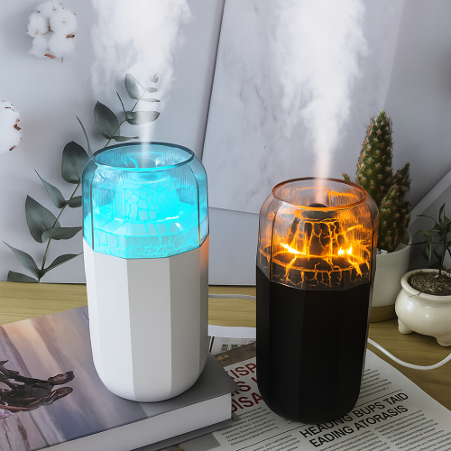 Humidificador decorativo con efecto llama y luz LED color fuego y agua, difusor de aromaterapia ultrasónico con niebla fría, diseño moderno y silencioso, mejora la humedad ambiental y aporta relajación, Mayoreo HUM-502
