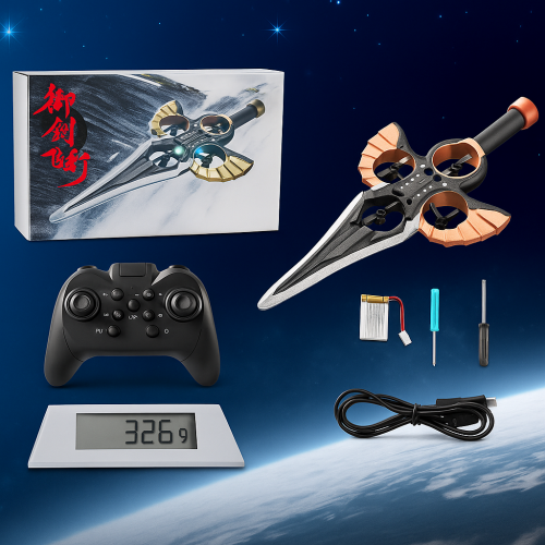 Drone volador con forma de espada con control remoto y luces LED, dron con diseño futurista de sable, giros 360°, velocidad ajustable y batería recargable USB, juguete interactivo aéreo ideal para niños, adolescentes y coleccionistas, Mayoreo 996