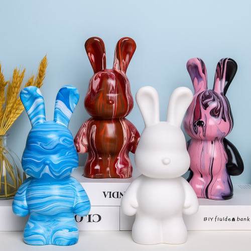 Figura conejo cerámico para pintar estilo DIY, alcancía decorativa lista para personalizar con pintura fluida, manualidades creativas, decoración artística infantil y para adultos, ideal para regalos y proyectos de arte en casa 23 cm, Mayoreo  W-DD-520