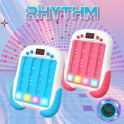 Máquina de juego rítmico tipo “Rhythm Game Machine” para niños y adultos, con luces LED interactivas, pantalla grande, contador digital y botones de velocidad, juguete educativo para reflejos, coordinación y diversión musical en casa, Mayoreo W-FYYW2889