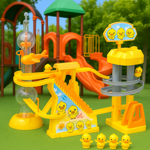 Juego interactivo de pista con patitos automáticos, escalera eléctrica con luces y música, juguete educativo y divertido para niños, ideal para desarrollo de coordinación y regalo creativo 56*36*37cm (pilas), Mayoreo TOY790