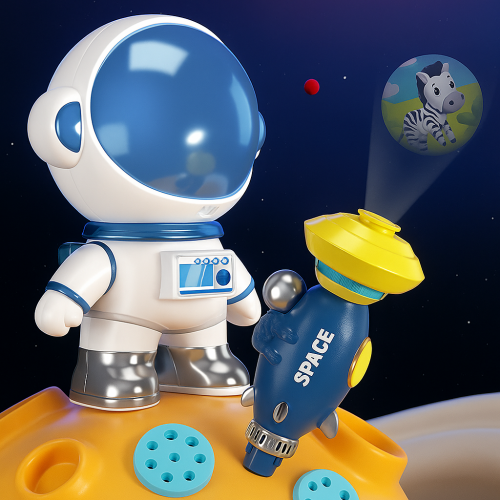 Lámpara infantil astronauta con proyector de imágenes, luz nocturna LED, música relajante y figuras educativas, juguete creativo para niños, ideal como decoración de habitación y regalo didáctico, Mayoreo TOY901