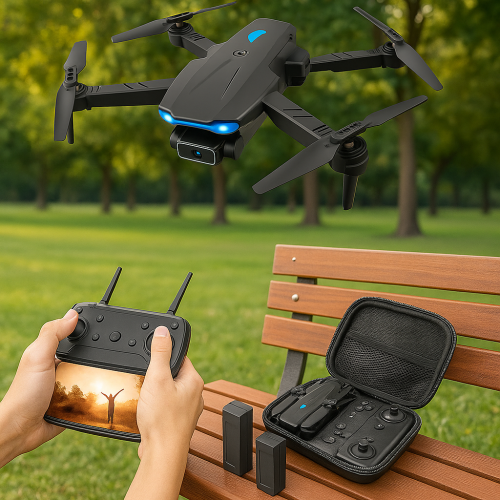 Dron plegable con cámara dual 4K Ultra HD, doble batería recargable, control remoto con soporte para celular, transmisión en tiempo real, estabilizador de vuelo, incluye estuche portátil, ideal para fotografía y video aéreo profesional, Mayoreo TOY675