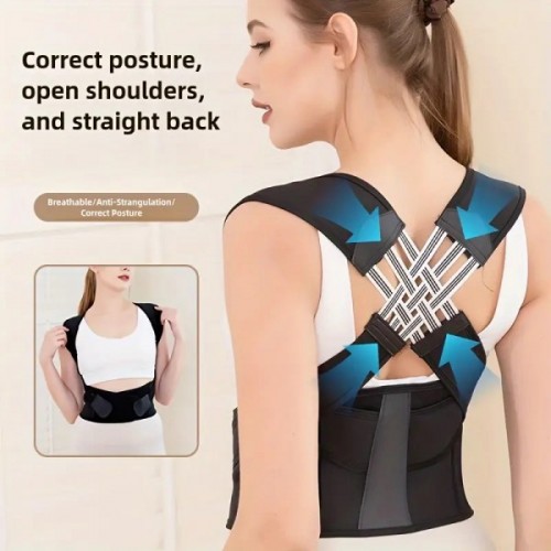 Corrector de postura ajustable para espalda y hombros, soporte ergonómico transpirable con diseño cruzado, ayuda a mantener la columna recta y reducir tensión muscular, ideal para uso diario en casa u oficina, Mayoreo 13681