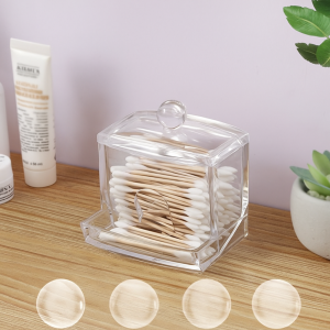 Caja organizadora transparente con tapa para hisopos y accesorios de baño, acrílico resistente, diseño elegante antipolvo, almacenamiento práctico para tocador y cosméticos, Mayoreo 13055 