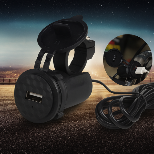 Cargador USB para Motocicleta Carga Rápida con Tapa Protectora, Adaptador para Manillar, Resistente al Agua y al Polvo, Puerto USB Universal para Teléfonos, GPS, Cámaras y Accesorios, Compatible con Todo Tipo de Motos y Scooters, mayoreo XT-1780 