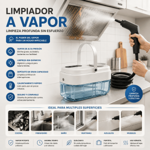 Limpiador a vapor portátil para cocina, baño, azulejos, ventanas y muebles. Ideal para remover grasa y suciedad del hogar por mayoreo.