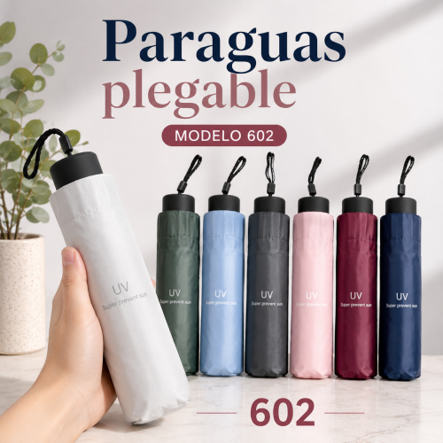 Paraguas plegable modelo 602UV en colores surtidos. Ideal para uso diario. Venta por mayoreo Paraguas plegable modelo 602UV en colores surtidos. Ideal para uso diario. Venta por mayoreo