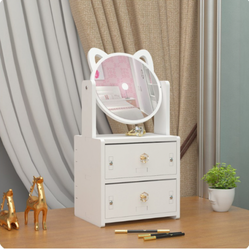 tocador con espejo, organizador de maquillaje, joyero con espejo, espejo orejas de gato, tocador infantil, organizador con cajones, tocador de escritorio, caja para cosméticos, espejo con cajonera, tocador, Mayoreo YZ25011903 