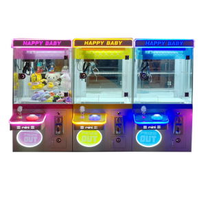 Máquina tragamonedas tipo garra mini “Happy Baby” con luces LED multicolor, ideal para negocios, tiendas, eventos y entretenimiento familiar, compatible con peluches y premios pequeños, Mayoreo W-FWWJ2888