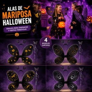 Set de alas de mariposa para Halloween con diseños surtidos, ideal para disfraces, fiestas temáticas, eventos escolares, presentaciones- Diseño llamativo
