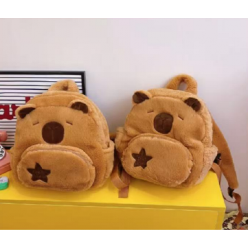 mochila infantil de peluche diseño de capibara con bolsillo frontal estrella para niña y niño , mayoreo 0745 