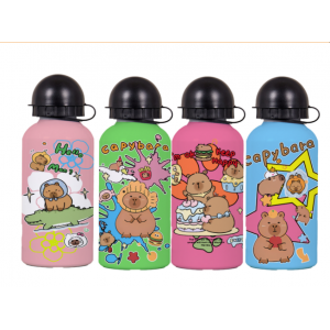 Botella metálica infantil con diseños de carpincho capybara, 500 ml, tapa segura a prueba de derrames, 4 colores, mayoreo 0690