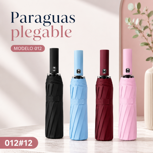 Paraguas plegables en colores surtidos con código 012#12. Ideales para uso diario en temporada de lluvia. Venta por mayoreo Paraguas plegables en colores surtidos con código 012#12. Ideales para uso diario en temporada de lluvia. Venta por mayoreo