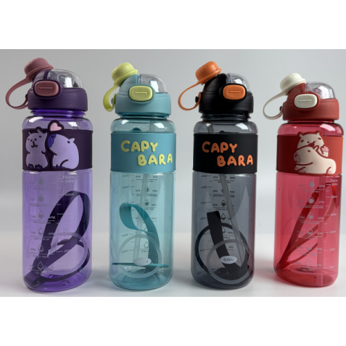 Botella deportiva de agua 800 ml con diseño de capybara, tapa a presión y correa, ideal para niños, adultos y uso diario, Mayoreo 6115