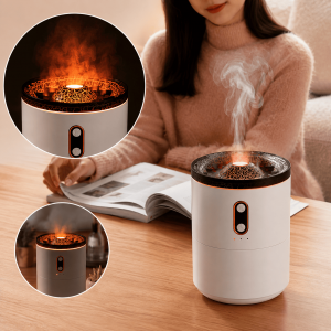 Humidificador tipo volcán con luz ambiental, diseño compacto y doble modo de nebulización. Ideal para hogar, oficina o habitación. Venta por mayoreo.