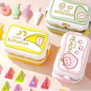 Lonchera Infantil de Doble Nivel con Diseño de Frutas, Hermética y Apilable para Escuela o Picnic, Mayoreo APTD-119