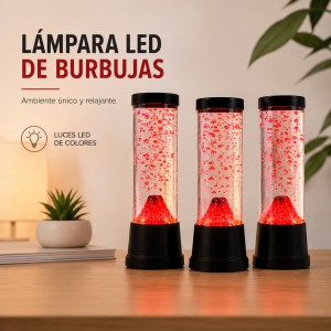 Lámpara decorativa con iluminación LED y atractivo efecto visual en su interior. Su diseño cilíndrico es ideal para complementar habitaciones, escritorios, salas, exhibidores y diferentes espacios decorativos.