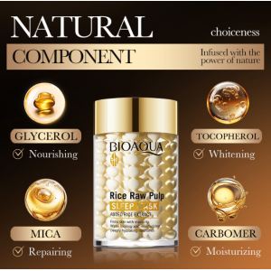 Mascarilla nocturna Rice Raw Pulp con extracto de arroz, enriquecida con glicerol, tocoferol, mica y carbómero, fórmula nutritiva e hidratante que ilumina, repara, suaviza y mejora la elasticidad de la piel mientras duermes, Mayoreo NO.BQY46115