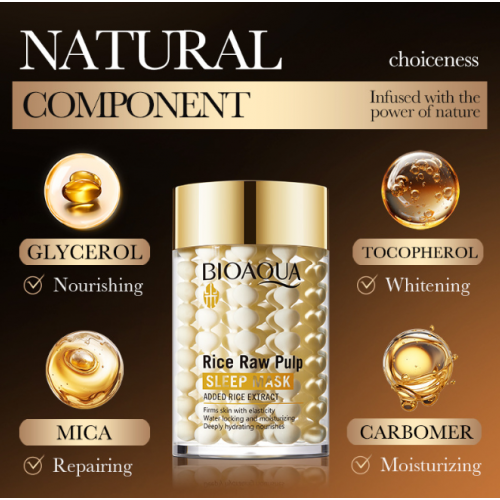Mascarilla nocturna Rice Raw Pulp con extracto de arroz, enriquecida con glicerol, tocoferol, mica y carbómero, fórmula nutritiva e hidratante que ilumina, repara, suaviza y mejora la elasticidad de la piel mientras duermes, Mayoreo NO.BQY46115