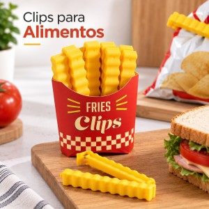 Clips reutilizables para cerrar bolsas de alimentos. Diseño práctico y divertido para cocina y hogar. Venta por mayoreo.