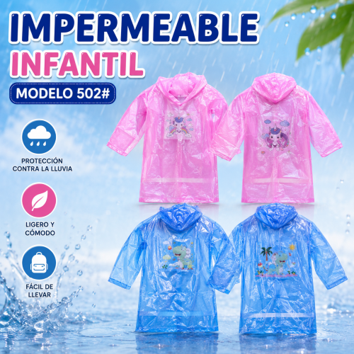 Impermeable infantil con capucha y diseños estampados. Ideal para días de lluvia. Venta por mayoreo Impermeable infantil con capucha y diseños estampados. Ideal para días de lluvia. Venta por mayoreo
