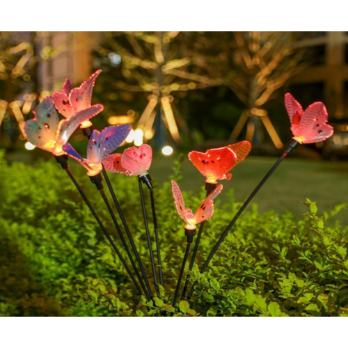 Lámparas solares LED en forma de mariposas decorativas para jardín, Luces impermeables con alas realistas multicolor para exteriores, patios y senderos 74cm, Mayoreo SDD1326