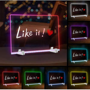Pizarra acrílica luminosa LED multicolor con base y plumones, tablero decorativo para mensajes, notas y dibujos, ideal para habitaciones, oficinas, cafeterías o regalos creativos con iluminación ajustable, Mayoreo JS01A