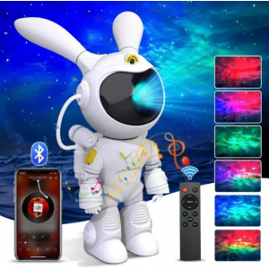 Proyector galaxia robot astronauta conejo con Bluetooth y control remoto, lámpara LED multicolor con música integrada y efectos de nebulosa, luz nocturna decorativa para habitación infantil o gamer, Mayoreo 2098