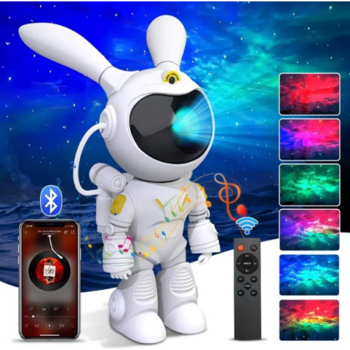 Proyector galaxia robot astronauta conejo con Bluetooth y control remoto, lámpara LED multicolor con música integrada y efectos de nebulosa, luz nocturna decorativa para habitación infantil o gamer, Mayoreo 2098