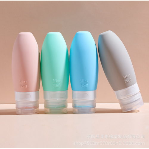 Botellas de viaje de silicona suave 90 ml, recargables y a prueba de fugas, ideales para shampoo, crema y gel, diseño compacto 12×4 cm para equipaje de mano, colores pastel y tapa antiderrame, Mayoreo 13186