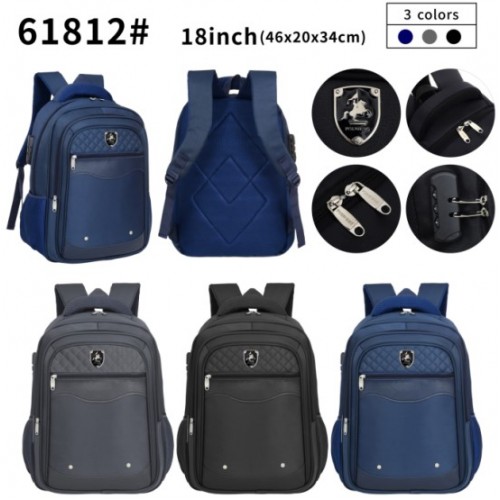 Mochila escolar de moda de 18 pulgadas (46*20*34cm) en 3 colores 61812