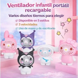 Ventilador infantil portátil recargable con diseño decorativo y estilo tierno, ideal para uso personal en casa, escritorio, escuela o viaje- Por Mayoreo 677