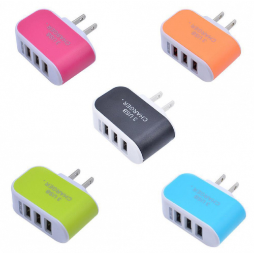 Cargador Triple USB de Pared 5V Universal Multicolor, Adaptador 3 Puertos para Carga Rápida de Celulares, Tablets y Dispositivos Electrónicos, Compatible con Android y iPhone, Diseño Compacto y Duradero para Hogar, Oficina o Viaje, Mayoreo TT-3009 