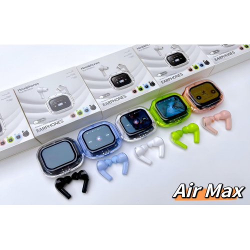 Audífonos Inalámbricos Air Max con Pantalla Digital, Estuche Transparente Premium, Bluetooth 5.3, Cancelación de Ruido, Batería de Larga Duración, Control Táctil y Sonido Estéreo – Modelos Multicolor, Mayoreo TWS-6350