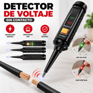 Detector de voltaje sin contacto con pantalla LED y diseño tipo pluma. Ideal para revisar cables, enchufes y conexiones eléctricas. Disponible por mayoreo.