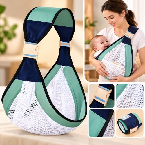 Portabebé tipo sling con malla y correa ajustable. Diseño práctico y ligero para llevar al bebé cerca del cuerpo. Venta por mayoreo.