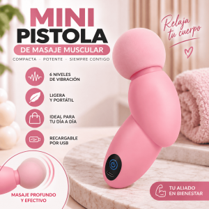 Mini pistola de masaje muscular recargable por USB, compacta, portátil y con varios niveles de intensidad. Ideal para uso diario. Venta por mayoreo.