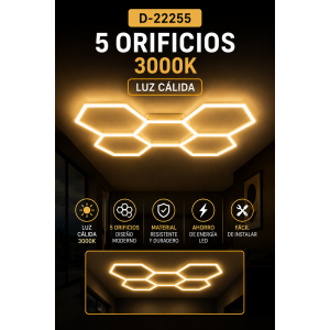 Lámpara LED de Techo 5 Hexágonos Luz Cálida 3000K 