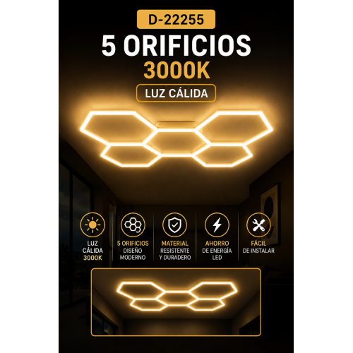 Lámpara LED de Techo 5 Hexágonos Luz Cálida 3000K Lámpara LED de Techo 5 Hexágonos Luz Cálida 3000K