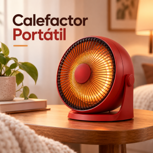 Calefactor portátil con diseño compacto y moderno, ideal para brindar calor en distintos espacios. Su formato facilita colocarlo en diferentes áreas según se necesite.