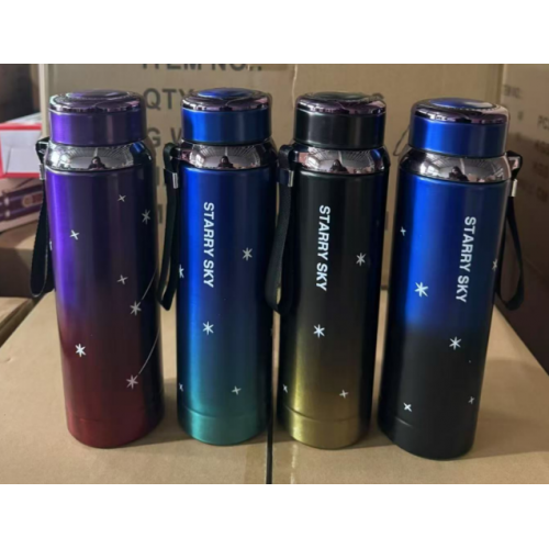 termo starry sky de acero inoxidable con diseño degradado y correa, 500ml, 4 colores, ideal para bebidas frías o calientes, mayoreo 6137