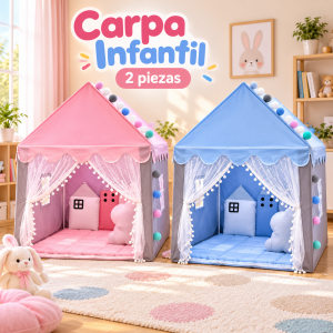 Carpa infantil de 2 piezas, con diseño tipo casita para espacios de juego.
