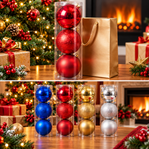 Set de 3 Esferas Navideñas Decorativas en Tubo Transparente