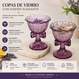 Copas de Vidrio Morado con Diseño Elegante por Mayoreo