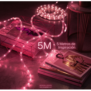 Manguera de luz LED color Rosa Fucsia de 5 metros con 100 LEDs. Tubo transparente flexible, impermeable IP44, luz fija brillante. Ideal para fiestas, cuartos aesthetic, decoración romántica, Navidad y eventos. Bajo consumo