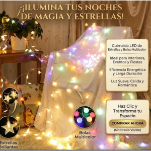 Guirnalda de Luces LED Estrellas Multicolor RGB 3 Metros 20 LEDs - Luces de Colores Navidad - 8 Modos - Decoración Fiesta