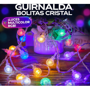 Guirnalda Luces LED Bolitas Cristal Multicolor RGB 3M 20 LEDs - Bolitas Crackle Burbuja - Luz Colores RGB